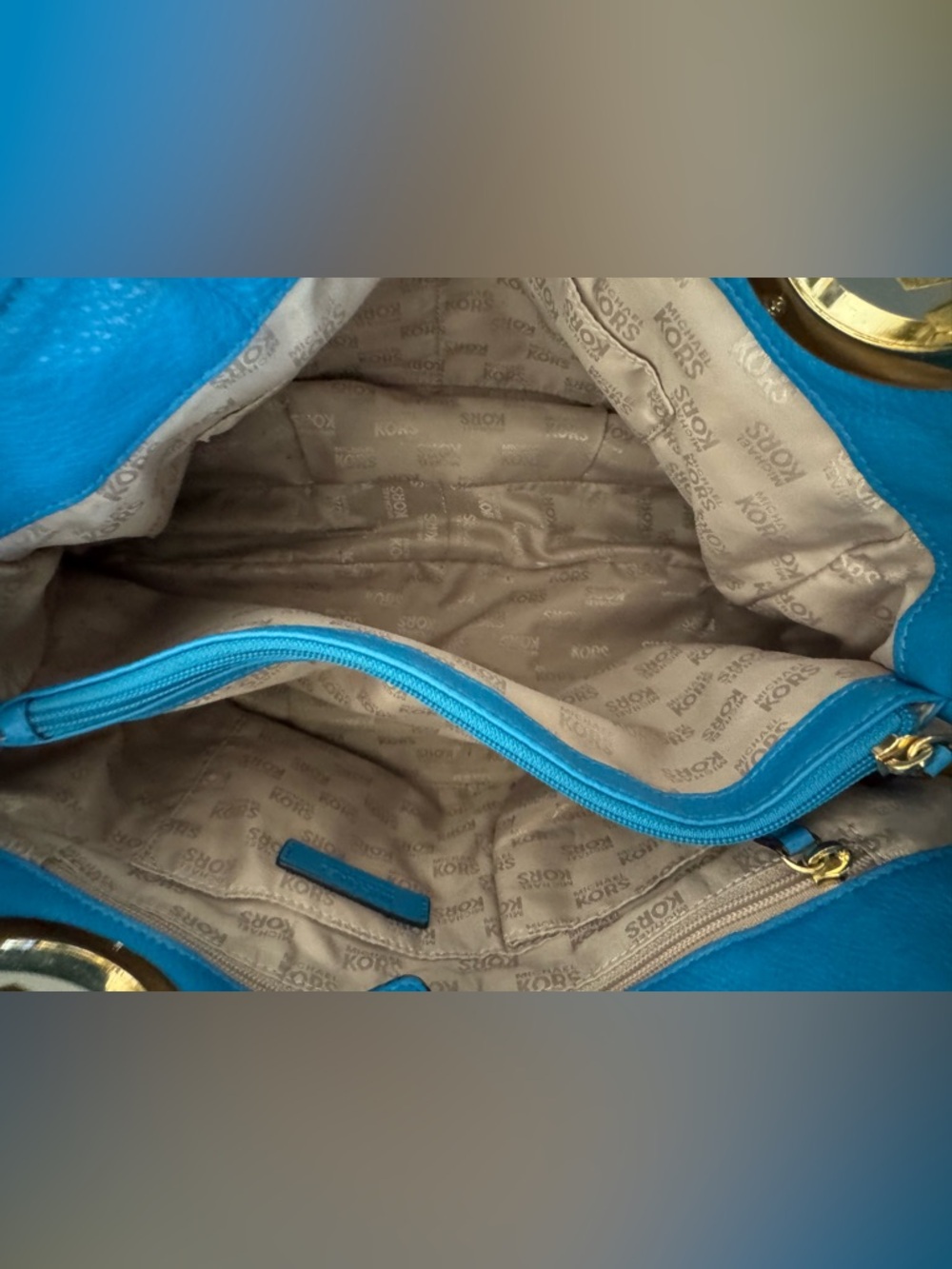 Michael Kors Shoulder Bag and Wallet Turquoise and Gold - Picture 4 of 12